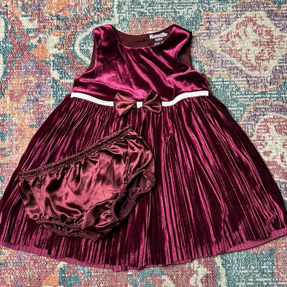 Nanette Baby Burgundy Holiday Velvet Dress Size 12 Months